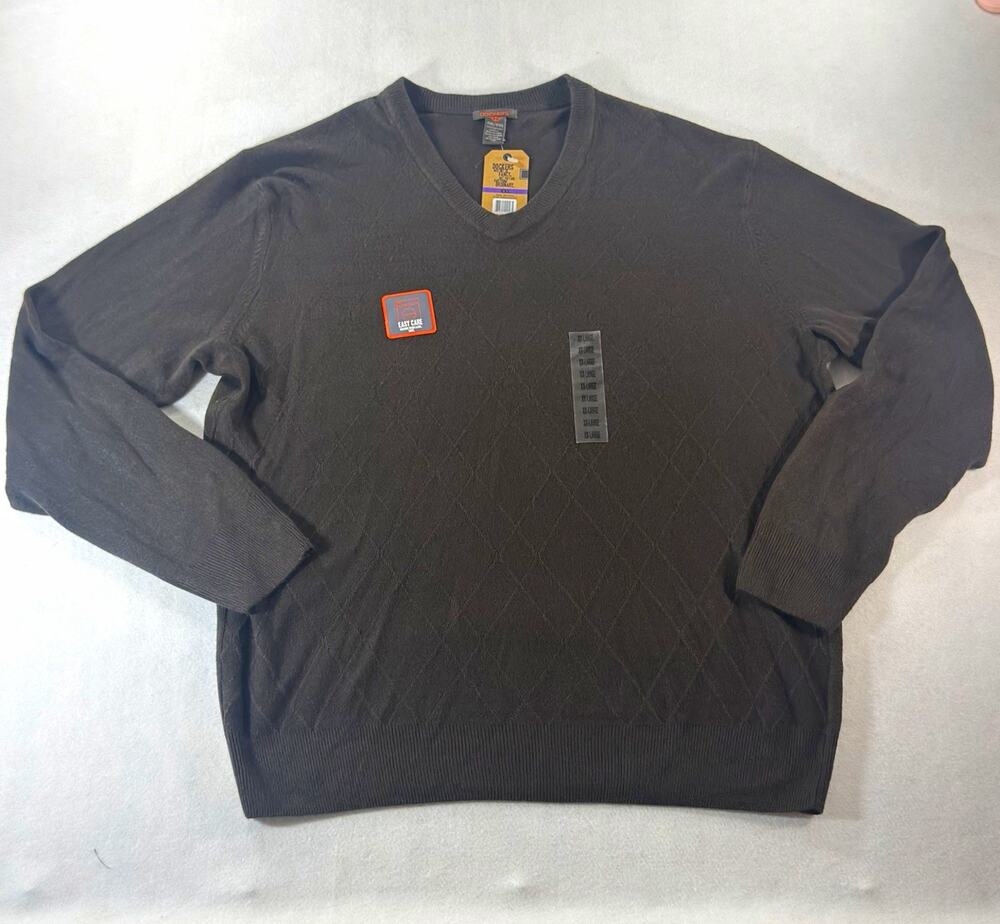 Dockers Men’s XXL Chocolate Brown Argyle V Neck Sweater NWT